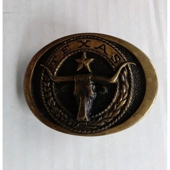 Registered Collection Texas Longhorn Belt Buckle Solid Brass Souvenir - Picture 1 of 4